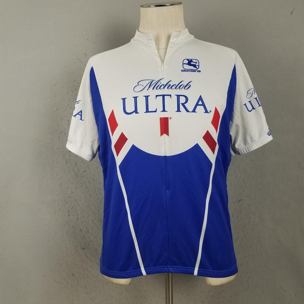 Giordana Michelob Ultra Cycling Jersey Mens XXL Blue White Beer Italy‎ Shirt